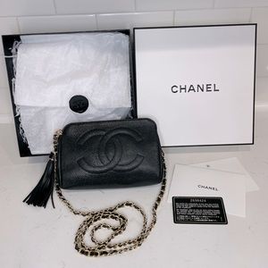 💯 AUTH CHANEL black caviar skin evening bag/ crossbody